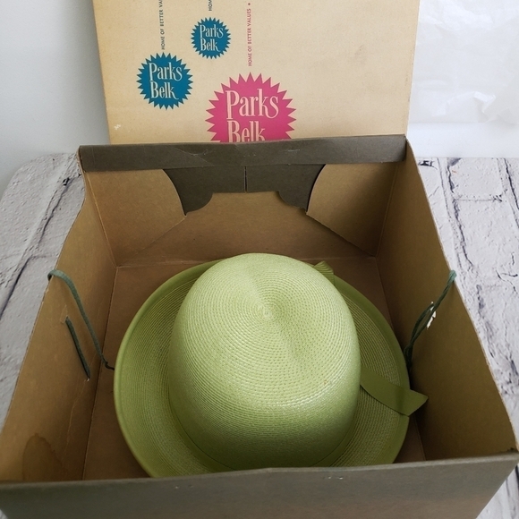 Vintage Straw Bowler Hat Apple Green Union USA Made in Hat Box EUC - Picture 7 of 12